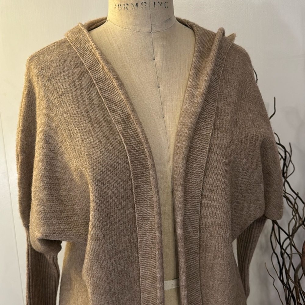 Long sleeve hooded open front cardigan in desert brown - Picture 2 of 6